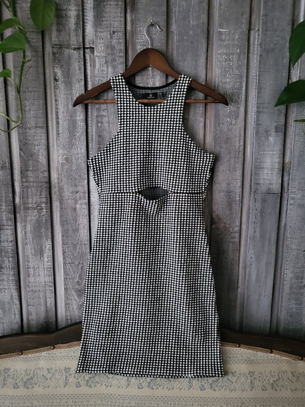 Volcom Coco Gingham Black White Cutout Bodycon Dress S